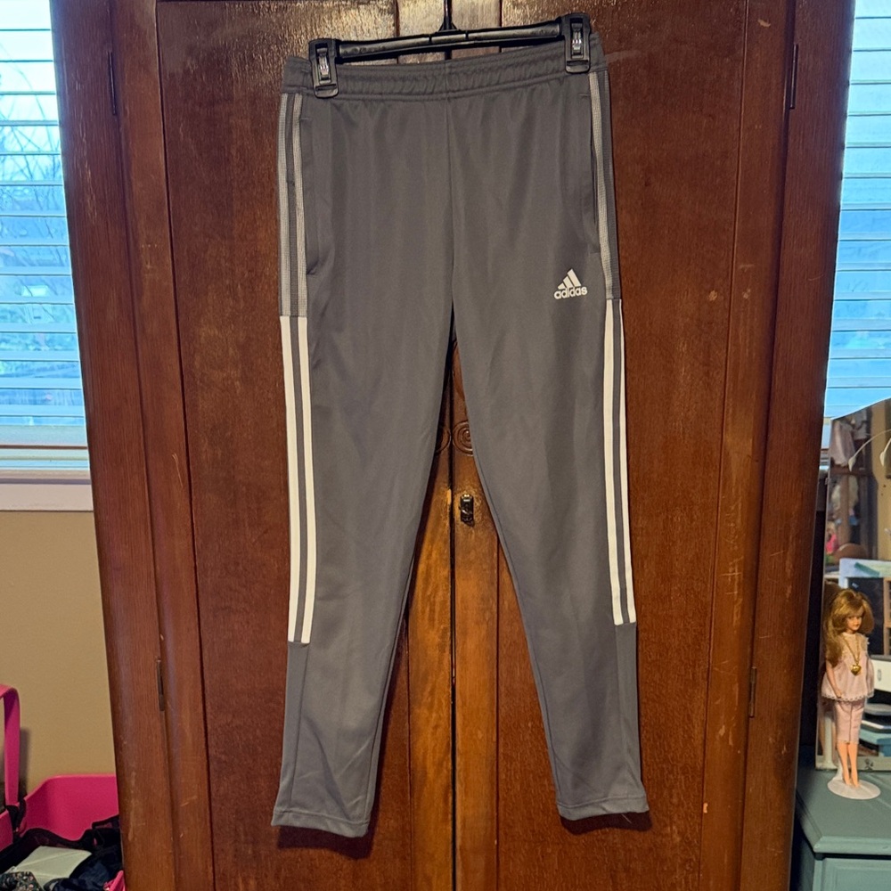 Adidas Kids Gray Joggers with White Stripes